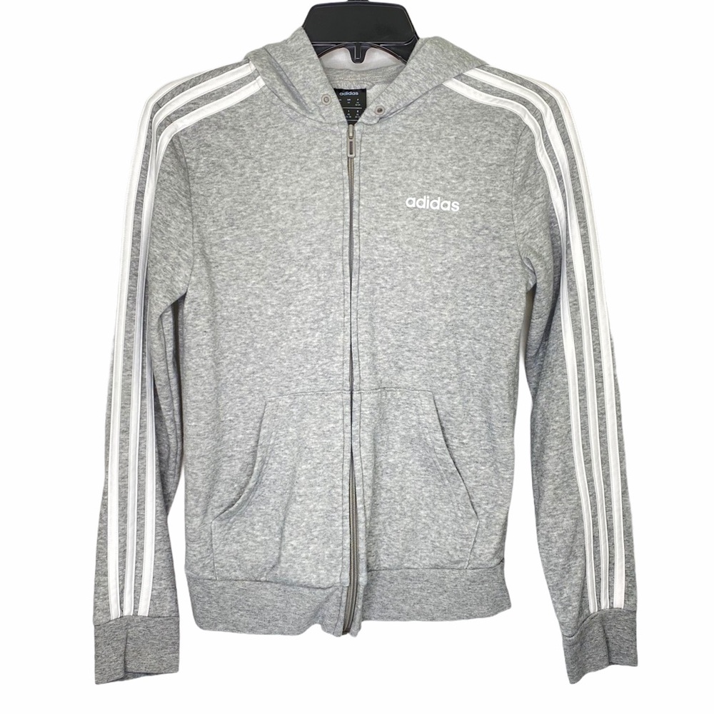 Adidas Essential 3 Stripe Gray Hoodie Size XS